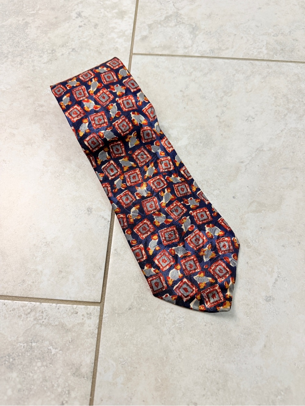 Christian Dior Monsieur Mens Silk Tie Blue Red Geometric Designer Vintage